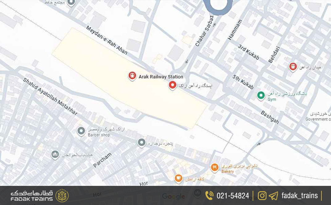 نقشه ایستگاه راه آهن اراک
