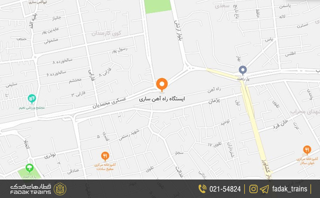 نقشه ایستگاه راه آهن ساری