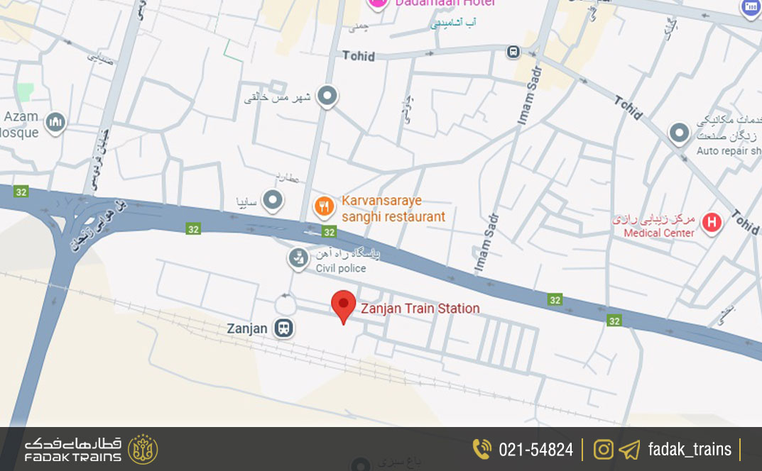 نقشه ایستگاه راه آهن زنجان