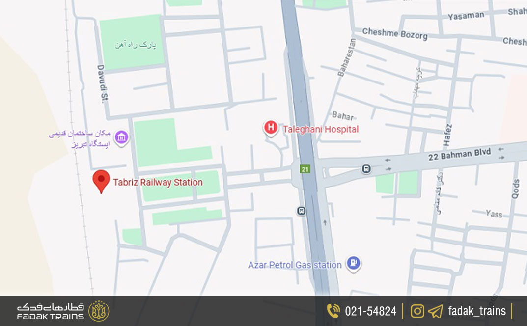 نقشه ایستگاه راه آهن تبریز
